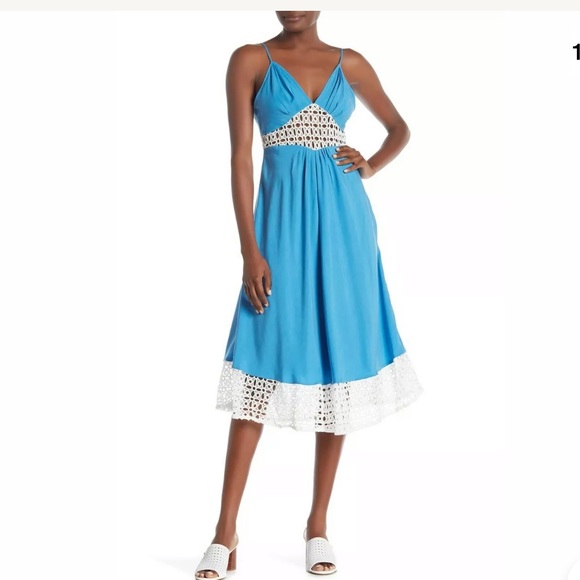 Line & Dot Delilah Eyelet Lace Paneled Midi Dress